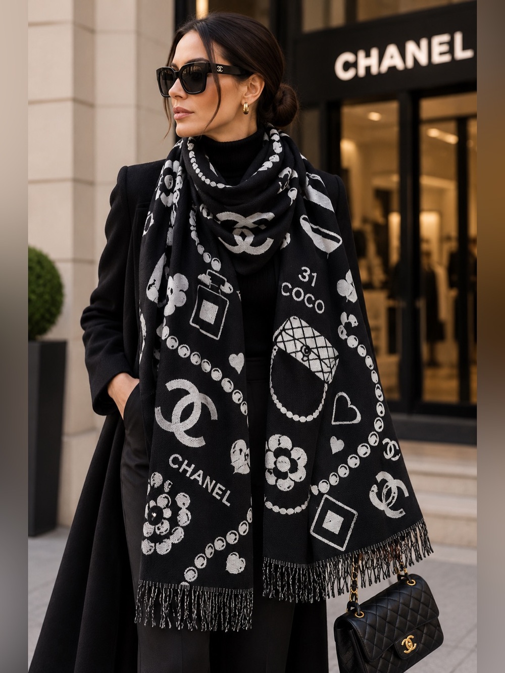 Black & White Cashmere & Silk Scarf – New